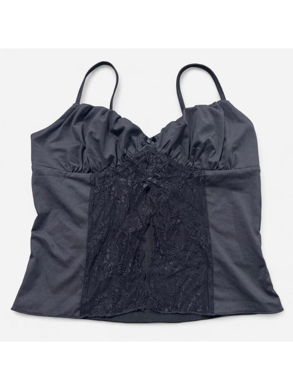 Black Lace Open Front Goth Fairy Cami Tank Top, Size Medium